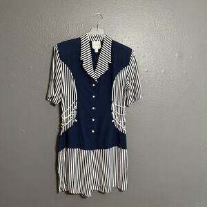 Joseph Ribkoff Vintage Jumpsuit Nautical Cinched Waist Size 10